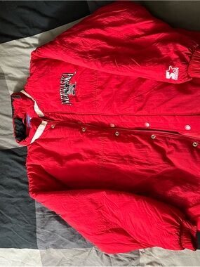 Red Starter Nebraska Huskers Puffer Jacket with Embroidered Logo